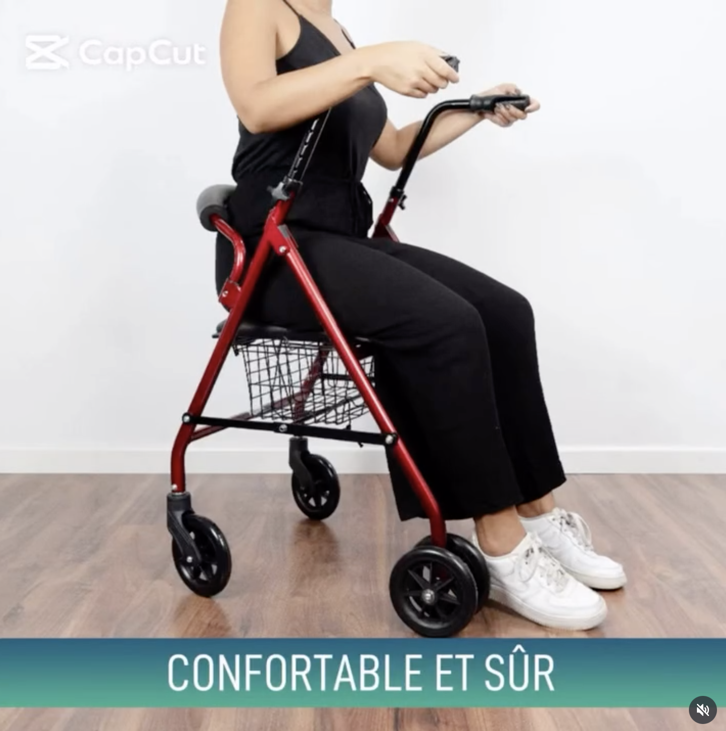 Déambulateur 4 roues Boston rouge avec dossier et assise réglables